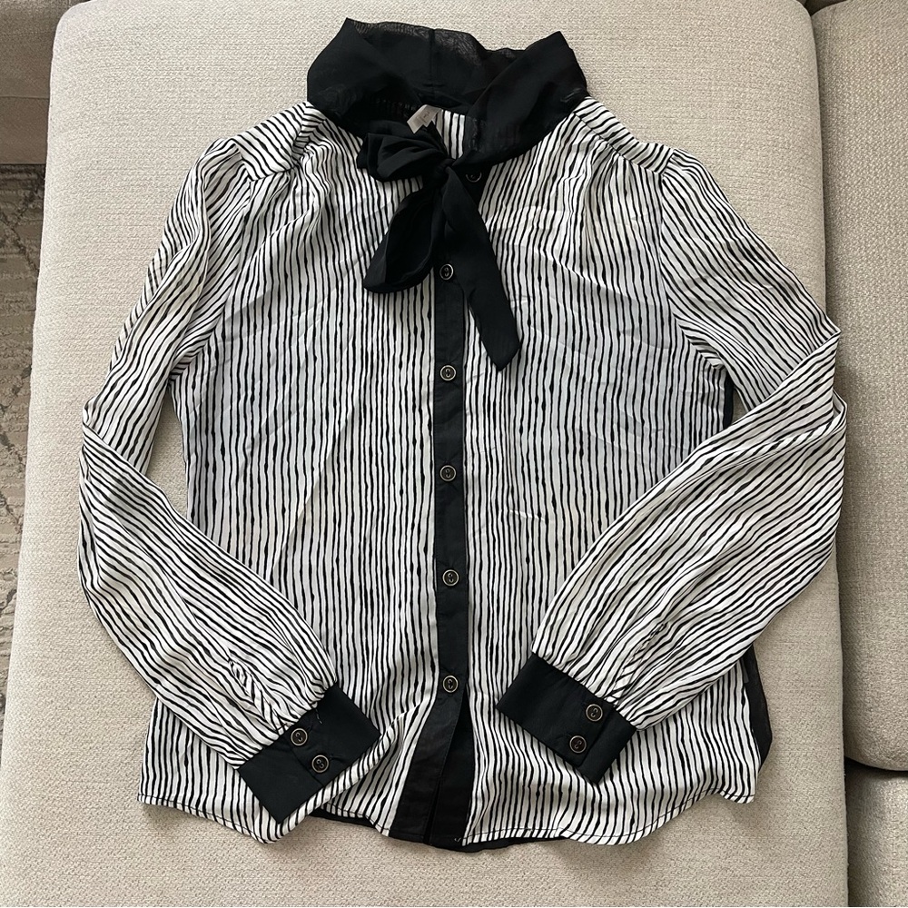 Striped Black and White Button-Up Blouse